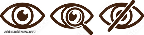 A simple graphic of three stylized eyes with different states of observation Vector, illustration