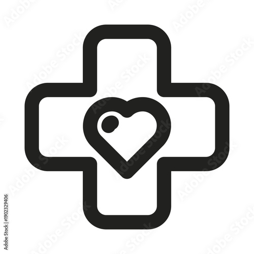 Cross with Heart Professional Modern Line Icon. Minimal and unique medical symbol representing healthcare care compassion wellness and patient support