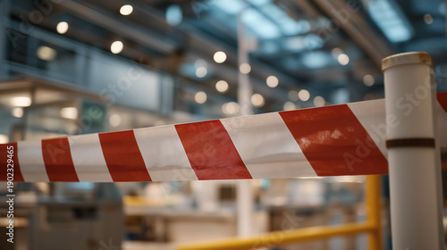 A caution line cords off a section of a laboratory, emphasizing the importance of safety protocols in scientific research environments and the need for restricted access to hazardous areas.