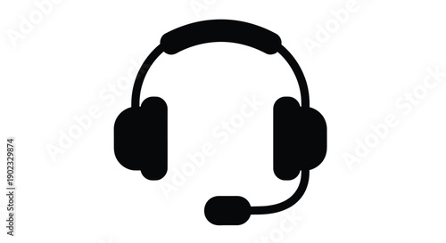 Simple black silhouette of a headset with microphone on a white background