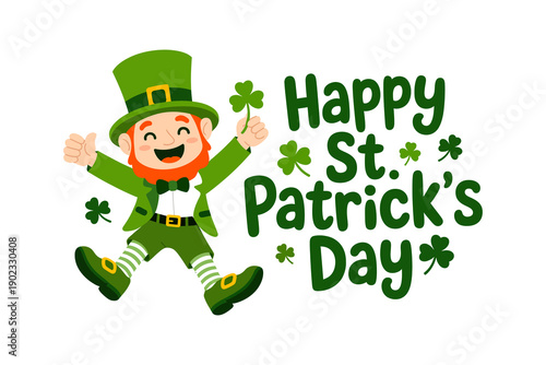 Happy St Patrick’s Day Leprechaun Cartoon Animation Cute Shamrock Irish Holiday Vector Illustration
