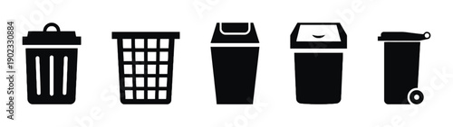 collection of various trash cans and waste bins vector icons