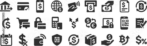 Financial services icons for banking online payments and money transactions