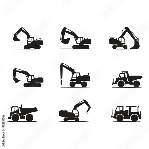 Construction excavators and dump trucks heavy machinery vehicles