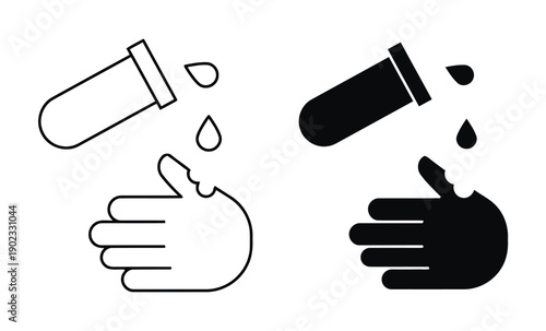 Corrosive substance warning symbol safety icon, liquid dripping on hand