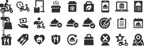 Food delivery service icons for ordering and tracking meals