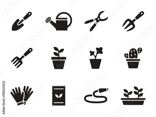 Gardening tools and plants icons for planting and cultivation