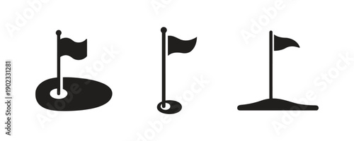 Golf flag icon set featuring different styles for representing sports and games