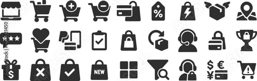 Ecommerce and shopping icons set with store, cart, payment, delivery and customer service icons
