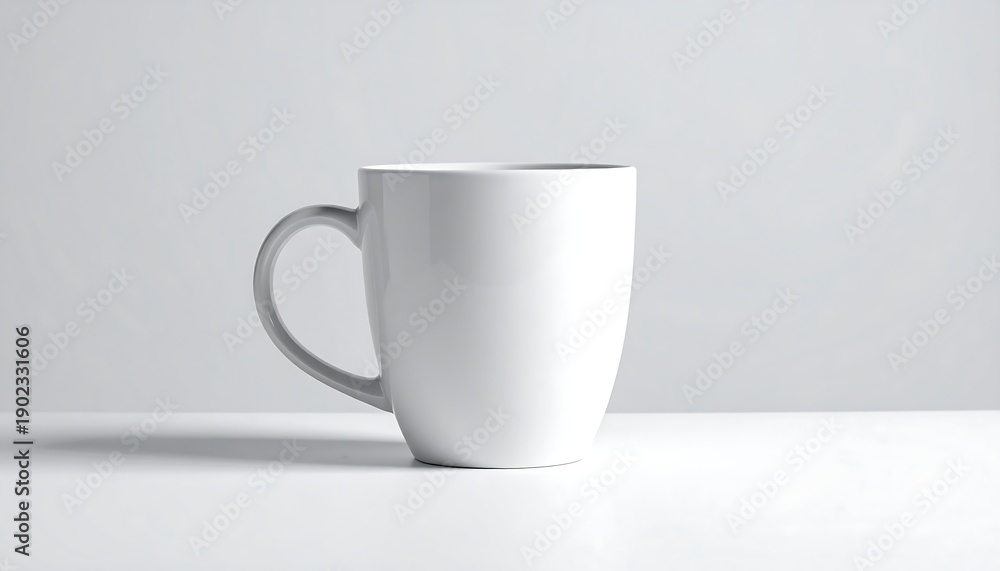 Fototapeta premium Single ceramic cup standing on a plain background, clean composition and calm mood, soft studio lighting, minimal modern still life, simple and elegant stock photography style.