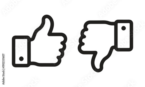 Hand gestures icons with thumbs up and thumbs down for approval and disapproval