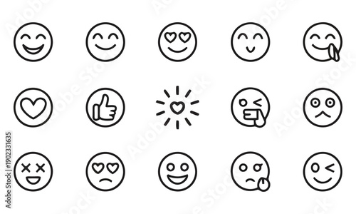Emoticon and emoji icons showing various facial expressions and emotions
