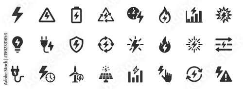 Energy and electricity icons collection power generation and renewable resources