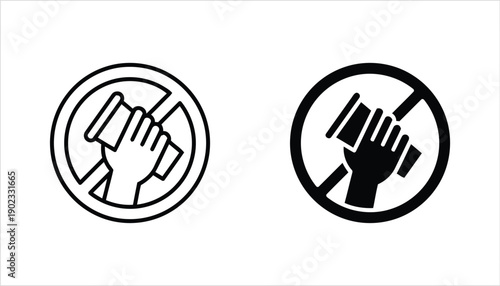 Hand holding glass with prohibition sign vector icons for restrictive drinking rules in public areas