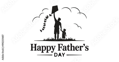 Happy fathers day illustration with father and son flying a kite