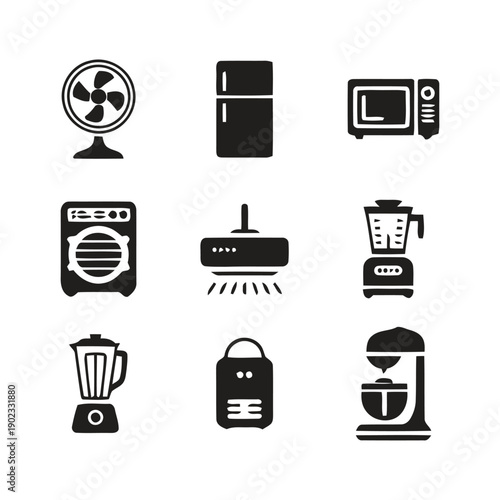 Household appliance icons in a modern flat vector style.
