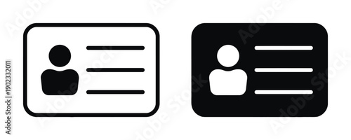 Identification card icons in black and white styles for personal identity and access
