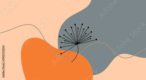 Abstract organic shapes merging with a dark cluster of dots