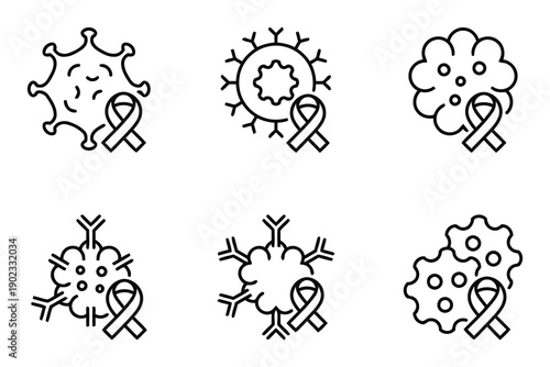 Immune system cells fighting virus, concept art with awareness ribbon