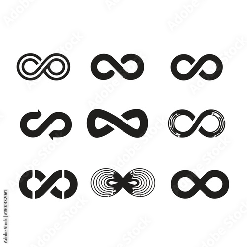 Infinity symbol variations and representations for eternity and limitless concepts