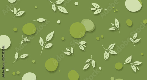 A vibrant pattern of green leaves and scattered apples against a bright background