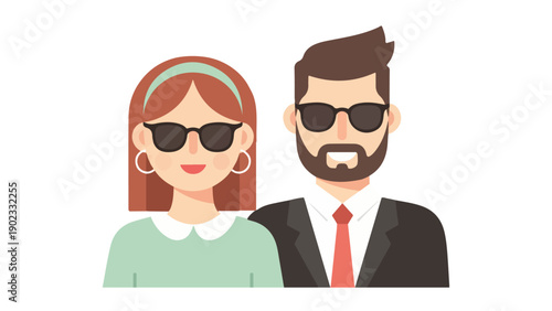 Modern Stylish Couple Portrait in Sunglasses | Flat Vector Illustration of Man and Woman Avatars