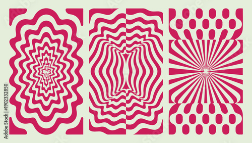 Abstract pink patterns a vibrant triptych of optical illusion designs