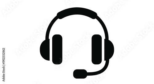 Simple black outline of a headset with microphone isolated on a white background