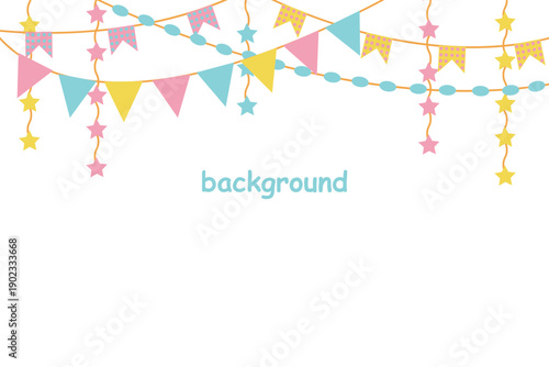 Vector background with multicolored flags and garlands for a children's party, presentation, or announcement on a white background