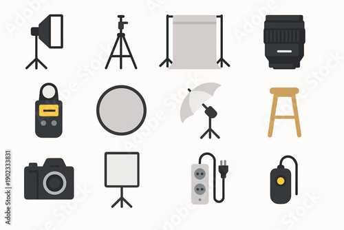 Lens icon tripod camera photography vector studio stand icons light reflector backdrop