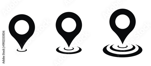 Map location pointer icons with ripple effects for emphasis or location