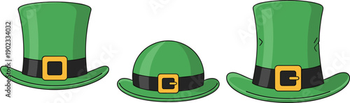 St Patrick Hat Illustration Set with Green Leprechaun Top Hat and Bowler Isolated on White Background