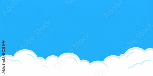 Vibrant blue sky with fluffy white cartoon clouds at the bottom, perfect for a cheerful and simple background design.