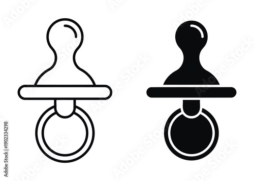 Outline and filled icons of a baby pacifier, representing comfort and soothing