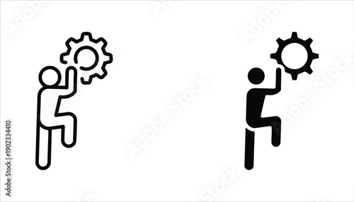 Person interacting with gear icon in outline and solid styles