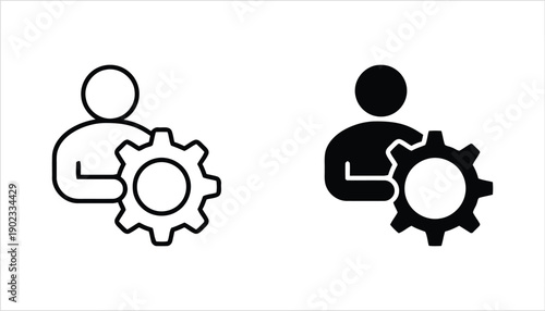 Person with gear icon outline and solid fill variations