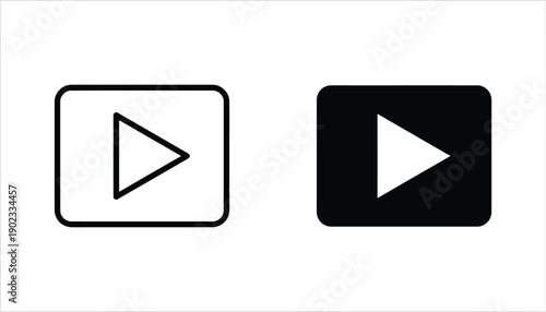 Play button icon outline and filled version with hand cursor interacting