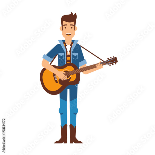 Man playing acoustic guitar, country style, flat design illustration