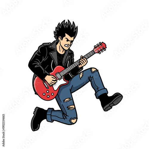 Energetic Rocker Playing Guitar