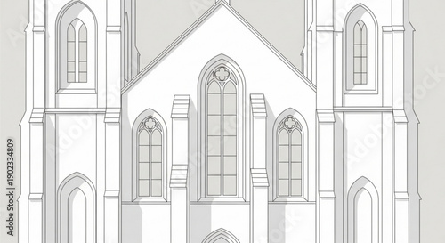 Detailed gothic church facade with arched windows and towers architecture design