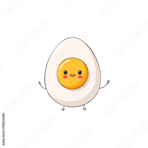 Whimsical cartoon happy boiled egg character with a cheerful smile, perfect for food designs, breakfast menus, and children's content. graphic element for various culinary and educational projects