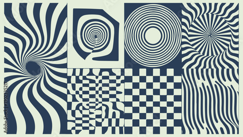 Abstract optical illusion art featuring swirling lines and geometric patterns