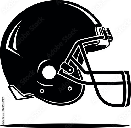 American football helmet silhouette vector illustration, sports equipment icon, protective gear design, minimalist athletic symbol, isolated black helmet graphic for team branding
