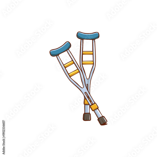 Illustration of two medical crutches, a common mobility aid used for assisting people with injuries or disabilities, presented on a clean white background