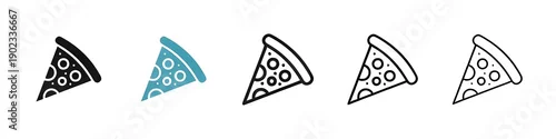Obraz  z motywem Pizza slice icon suite. Iconic cheese and mushroom pizza slice for UI designs.