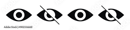 Set of eye icons showing visibility and hidden status with diagonal line