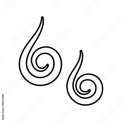 の線画で描かれた渦巻きシンボルセット｜有機的な曲線が印象的な抽象スパイラル装飾アイコンのベクター素材/Black Line Art Spiral Symbol Set | Organic Curved Abstract Swirl Decorative Icon Vector Illustration

