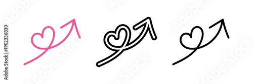 ハートと上向き矢印を組み合わせた手描き線画アイコンセット ポジティブ感情・好意・応援表現向け 透過ベクター素材/Hand Drawn Heart and Up Arrow Line Icon Set for Positive Emotion Love and Support Transparent Vector
