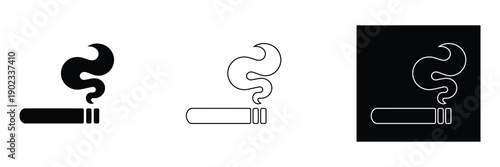 Cigarette smoke icon set in black and white