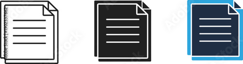Document page icons different styles outline solid black blue indicating files reports or papers